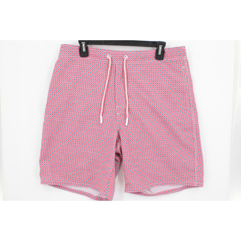 Johnnie O Karratha Swim Trunks Mens L Red Blue Circles Geometric Board Shorts